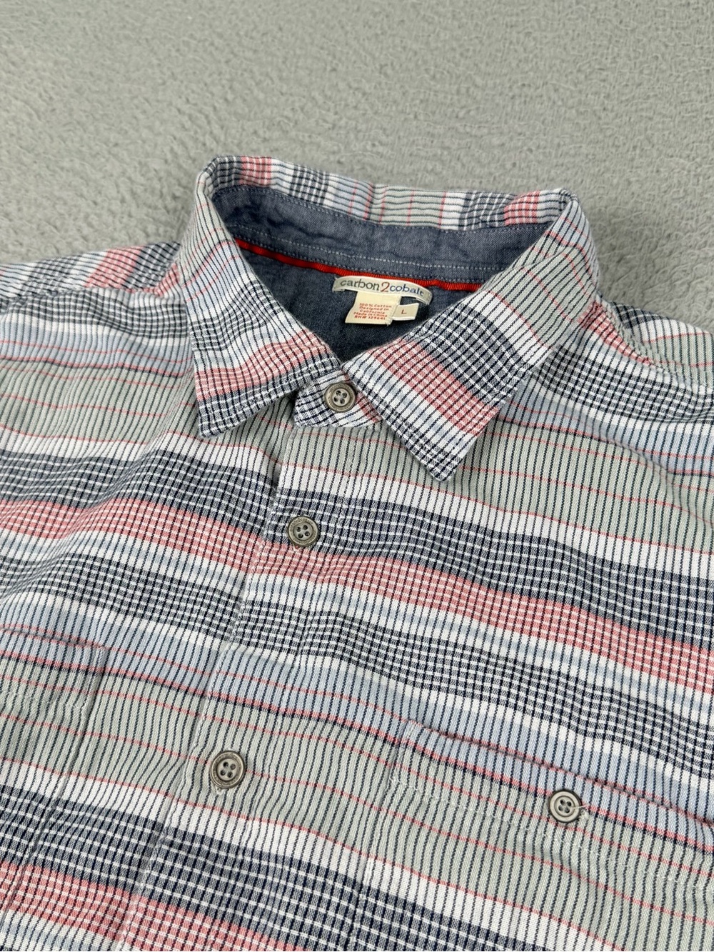 Carbon 2 Cobalt Shirt Mens Large Striped Button Short Sleeve Pockets Outdoors